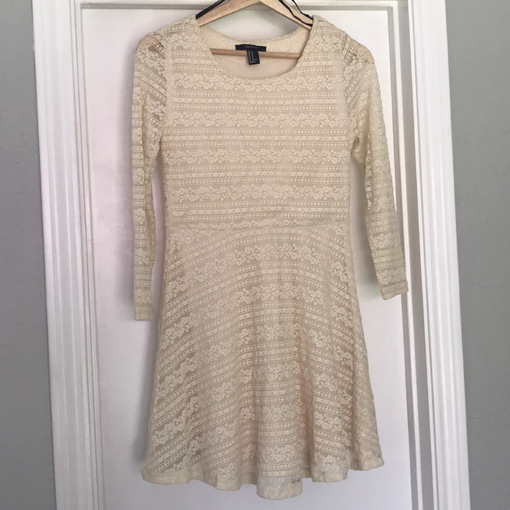 White Lace Long Sleeved Dress